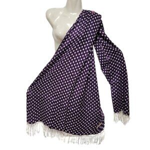 Purple Polka Dot Scarf Long Rectangular Scarf with Tassels
